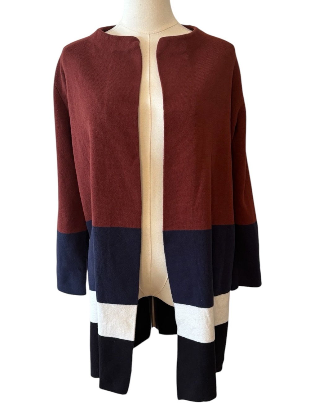 Ann Taylor Rust & Blue Stripe Open Cardigan Sweater Size Medium